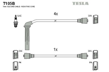 Комплект кабелей зажигания TESLA T105B