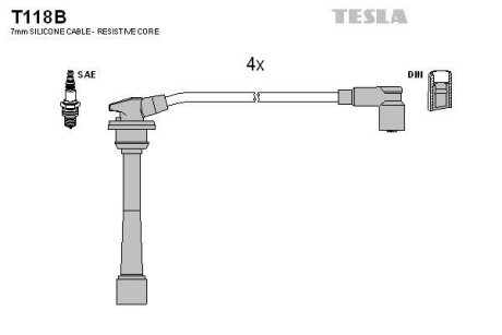 Провід високовольтні, комплект Kia Ceed 2.0 (06-12), Kia Ceed sw 2.0 (07-12) TESLA T118B