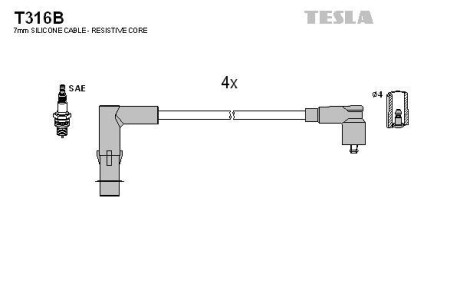 Комплект кабелiв запалювання TESLA T316B