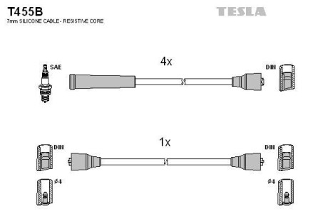 Комплект кабелей зажигания TESLA T455B