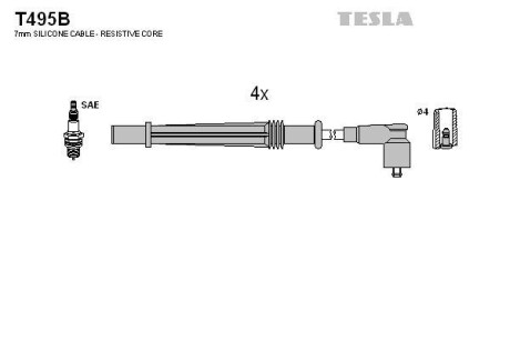 Провід високовольтні, комплект Nissan Kubistar 1.2 (06-09), Renault Twingo i 1.2 (04-07) TESLA T495B