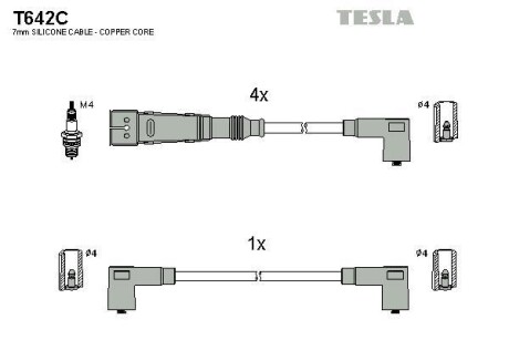 Комплект кабелей зажигания TESLA T642C