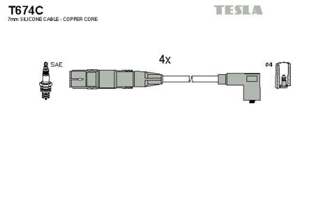 Провід високовольтні, комплект Skoda Octavia 1.6 (97-07),Skoda Octavia combi 1.6 (98-07) TESLA T674C