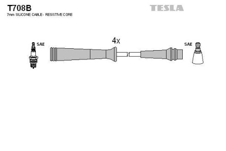 Комплект кабелiв запалювання TESLA T708B