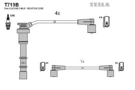 Комплект кабелiв запалювання TESLA T719B