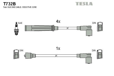 Комплект кабелiв запалювання TESLA T732B