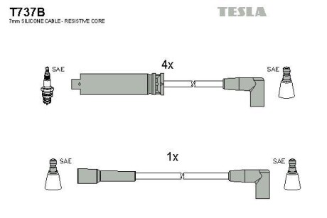 Комплект кабелiв запалювання TESLA T737B