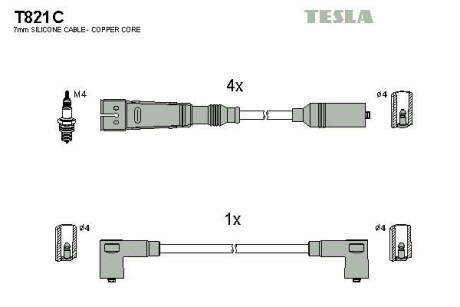 Комплект кабелiв запалювання TESLA T821C