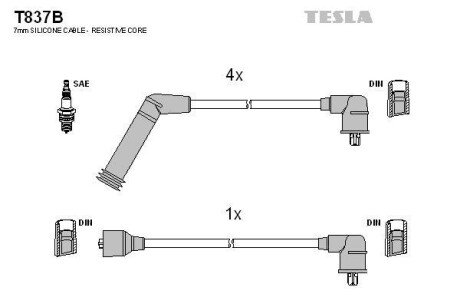 Комплект кабелей зажигания TESLA T837B