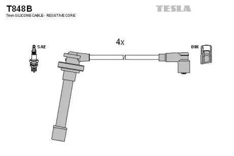 Провід високовольтні, комплект Nissan Primera 1.6 (96-02) TESLA T848B
