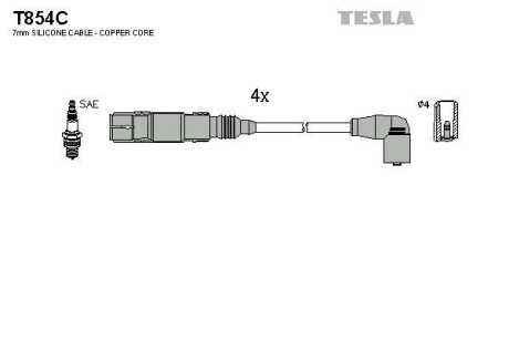 Провід високовольтні, комплект Vw Caddy iii 1.6 (04-15), Vw Caddy iii 1.6 (11-15) TESLA T854C