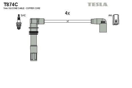 Комплект кабелей зажигания TESLA T874C