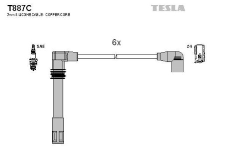 Комплект кабелей зажигания TESLA T887C