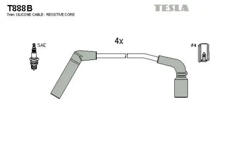 Провід свічковий Матіз 1,0/Авео 1,2 (силікон) TESLA T888B