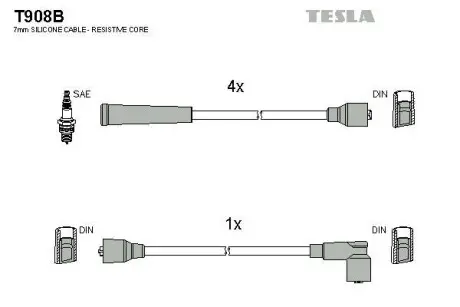 Комплект кабелiв запалювання TESLA T908B
