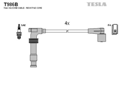 Провід свічковий Лачетті 1,8 (силікон) TESLA T986B