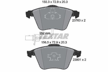 Колодки гальмівні (передні) Audi A4/A6/A8 02-11 (Ate-Teves) (з датчиками/ L=252mm) Q+ TEXTAR 2376302