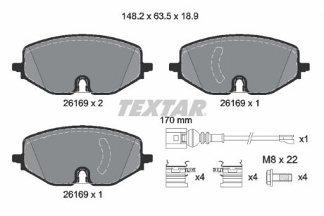 Колодки гальмівні (передні) VW Caddy/Golf VII/Skoda Octavia/Seat Leon 19- (з датчиком) (TRW) TEXTAR 2616901