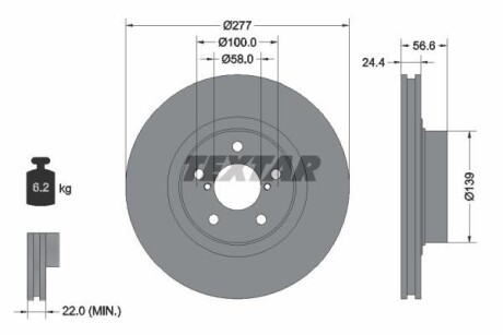 Диск тормозной (передний) Subaru Forester 97-/Impreza 00-/Outback 08-09 2.0/2.5 AWD (277x24) PRO TEXTAR 92094603