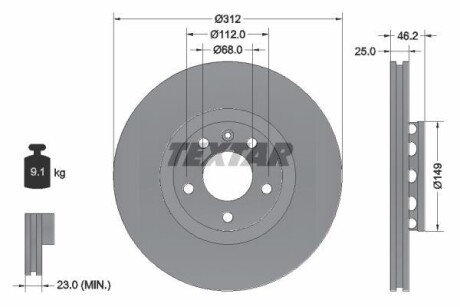 Диск тормозной (передний) Audi A4/A6/VW Passat 00-09 (312х25) PRO+ TEXTAR 92106105