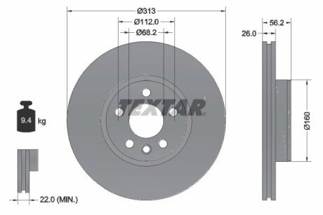 A_Диск гальмівний FORD/SEAT/VW Galaxy/Alhambra/T4 "F D=313mm "90-10 TEXTAR 92109905