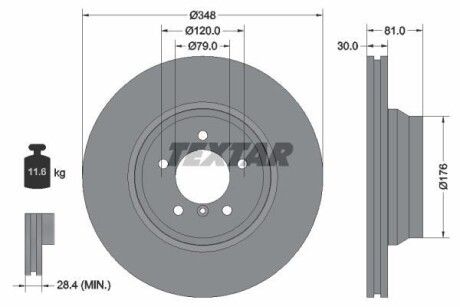 Диск гальмівний (передній) BMW 7 (E65-E67) 01-09 (348x30) PRO+ TEXTAR 92122905