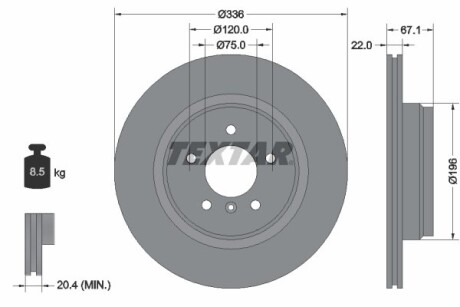 Диск тормозной (задний) BMW 3 (E90/E91/E92) 2.5-3.0/2.0d 04-11 (336x22) PRO+ TEXTAR 92137905