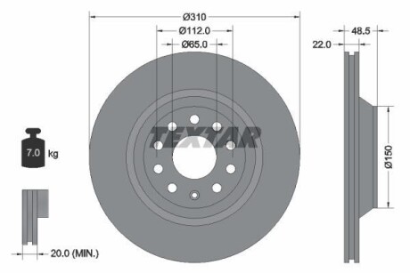 Диск тормозной (задний) VW Passat 05-/Golf/Seat Leon 12- (310x22) PRO TEXTAR 92140703