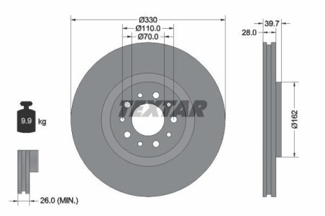 Диск тормозной (передний) Jeep Cherokee 13-(330x28) PRO TEXTAR 92145103