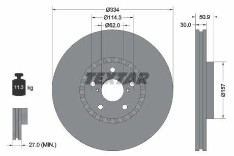 Диск тормозной (передний) Lexus GS 05-/IS 09- (R) (334x30) PRO TEXTAR 92147903