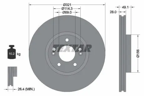 Диск тормозной (передний) Hyundai Santa Fe 06-/Kia Sorento 09- (321x28) PRO TEXTAR 92166003 (фото 1)