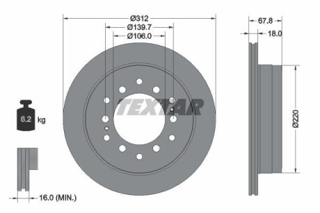 Диск тормозной (задний) Lexus GX 01-09/Toyota Land Cruiser 96-02 (312x18) PRO TEXTAR 92170103