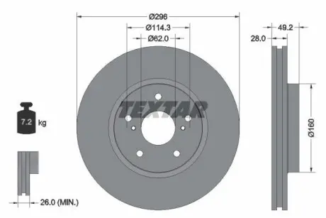 Диск гальмівний (передній) Lexus IS/Toyota Crown 09- (296x28) PRO TEXTAR 92174303