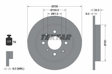 Диск гальмівний HONDA Jazz III "R "08 >> TEXTAR 92204000 (фото 1)