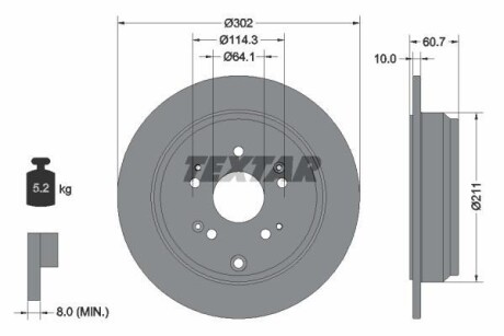 Диск гальмівний (задній) Honda CR-V IV 12-16 (302x10) PRO TEXTAR 92227203