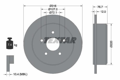 Диск тормозной (задний) Jeep Wrangler 07- (316x12) TEXTAR 92227700