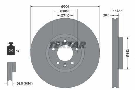 Диск гальмівний (передній) Citroen Picasso II/ Peugeot 308/5008 13-/Opel Combo 18- (304x28) TEXTAR 92232305