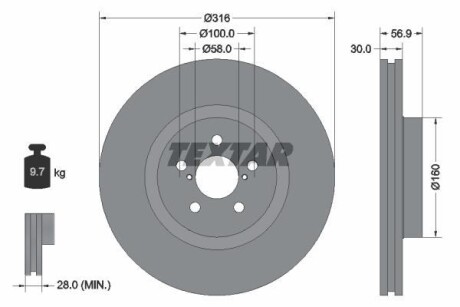 Диск гальмівний (передній) Subaru Forester/Legacy/Outback 03- (316x30) PRO TEXTAR 92236503