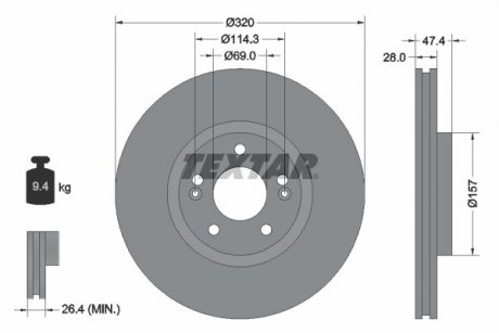 Диск гальмівний Hyundai i40/ix35 11-/Kia Ceed 12- (320x28) PRO+ TEXTAR 92237805