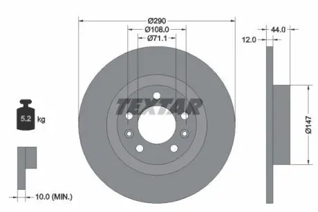 Диск тормозной (задний) Peugeot 508 10-18 (290x12) PRO TEXTAR 92238003