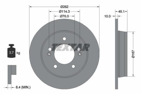 Диск тормозной (задний) Kia Ceed/Cerato/Soul/Hyundai i30/Elantra 12-(262x10) PRO TEXTAR 92240003