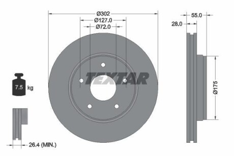 Диск тормозной (передний) Jeep Wrangler 07- (302x28) PRO TEXTAR 92253303