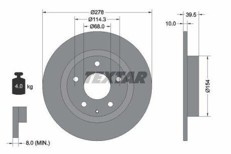 Диск тормозной (задний) Mazda 6 12-(278x10) PRO TEXTAR 92254703