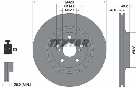 Диск гальмівний (передній) Toyota Rav 4 12-/Lexus RX/NX 08- (328x28) PRO+ TEXTAR 92259405