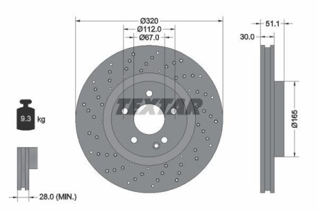 Диск тормозной (передний) MB A-class (W176)/B-class (W246/W242) 11-(320х30) PRO+ (вентилированный) TEXTAR 92262105