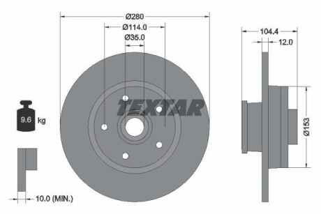 Диск тормозной (задний) Renault Trafic 14-(280x12) (с подшипником) (+ABS) PRO TEXTAR 92268903