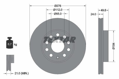 Диск тормозной (передний) VW Golf VII 12-(276x24) PRO (заменено 92271905) TEXTAR 92271903