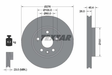 Диск тормозной (передний) Opel Astra K 15-(276x26) R15 PRO TEXTAR 92277103