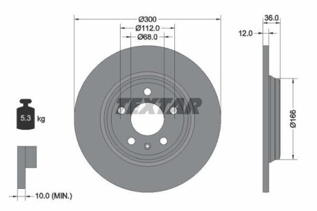 Диск тормозной (задний) Audi A4/A5/A6/A7/Q5 11-(300x12) PRO TEXTAR 92282803