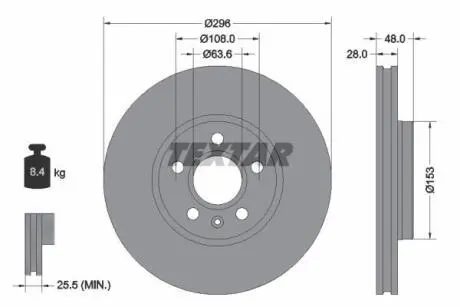 Диск гальмівний (передній) Volvo S60 III/S90 II/V60 II/V90 II-III 18- (296x28) PRO+ TEXTAR 92287505
